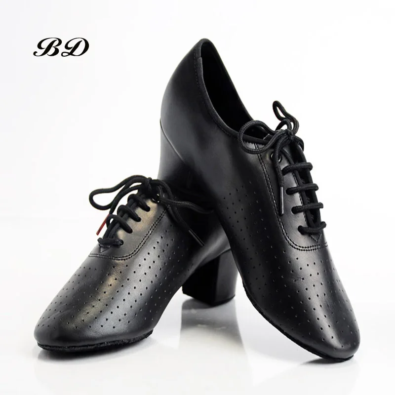 Zapatos de baile latino de cuero genuino para mujer, zapatillas modernas de Jazz, antideslizantes, suela suave, tacón de empeine de 5cm, antideslizantes, BD T1 para salón de baile