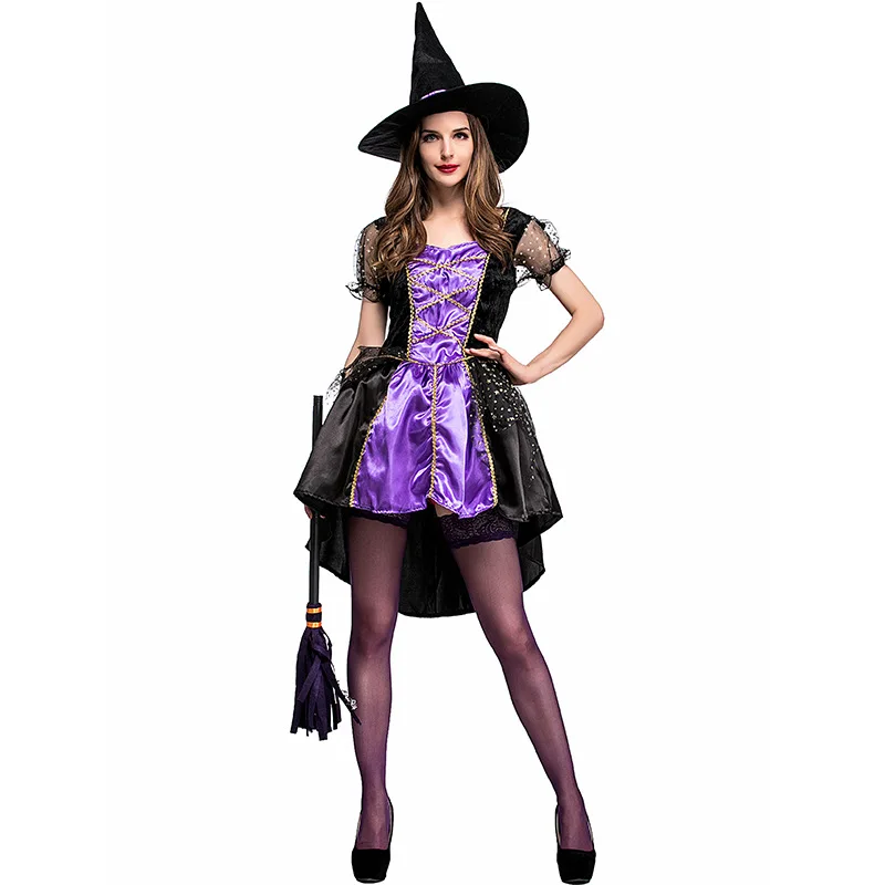 Adulto bruxa trajes mulher tailcoat vestido roxo swallowtail roupas para halloween/festa de natal coser