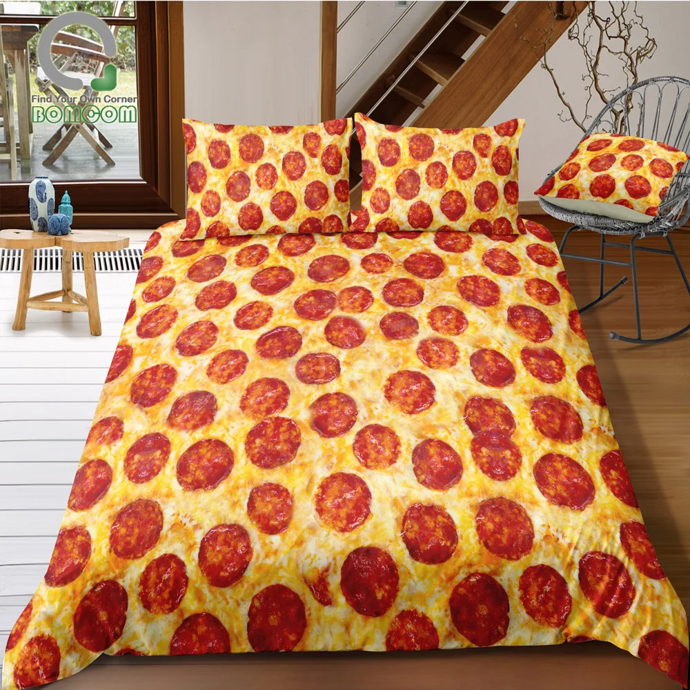 

BOMCOM 3D Digital Printing Pepperoni Pizza Bedding Set 3-Pieces Duvet Cover Sets All Sizes 100% Microfiber