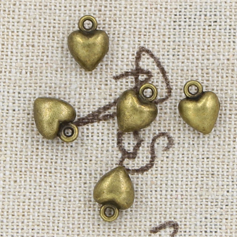 50pcs Charms Puffy Heart 9x7x4mm Handmade Craft Pendant Making fit,Vintage Tibetan Bronze Silver color,DIY For Bracelet Necklace