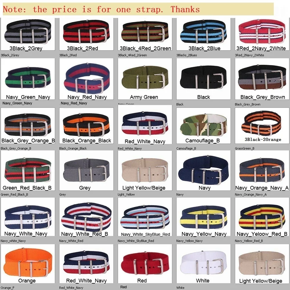 Buy2 Get 10% OFF) 24mm Wholesale bracelet Watch 24 mm Multi Color Army fabric Nylon watchbands Strap Bands Buckle belt