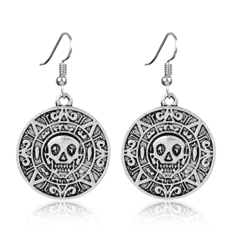 MQCHUN New Pirates Of The Caribbean Earring Women Round Skull Dangle Earring Vintage Drop Earring -15