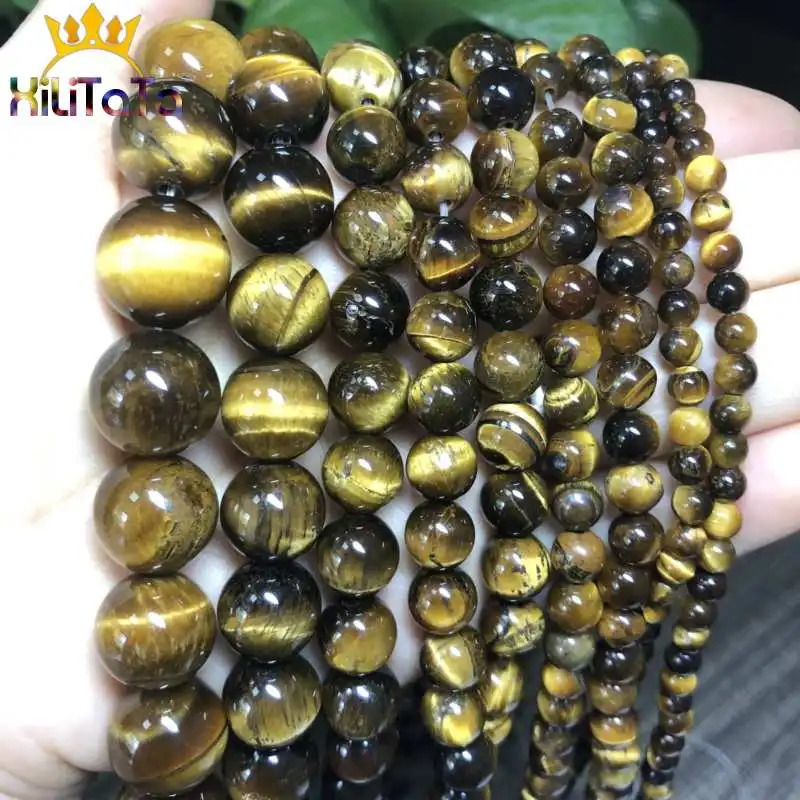 Round Natural Yellow Tiger Eye Beads Loose Stone Bead For Jewelry Making DIY Bracelet Necklace Accessories 15\'\' 4/6/8/10/12/14mm