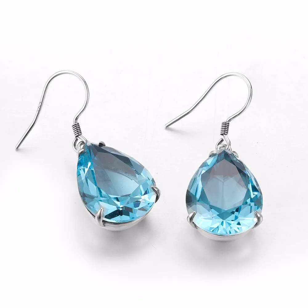 Ethnic Long Dangle Earrings Created Aquamarine Stone Handmade Statement Earring For Women 925 Silver Jewelry Ear Drops