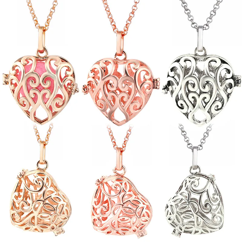 Mexican Style Aromatherapy Cage Heart Necklace Hollow Locket Vintage Jewelry Music Ball Pregnancy Pendant Summer Fashion Jewelry