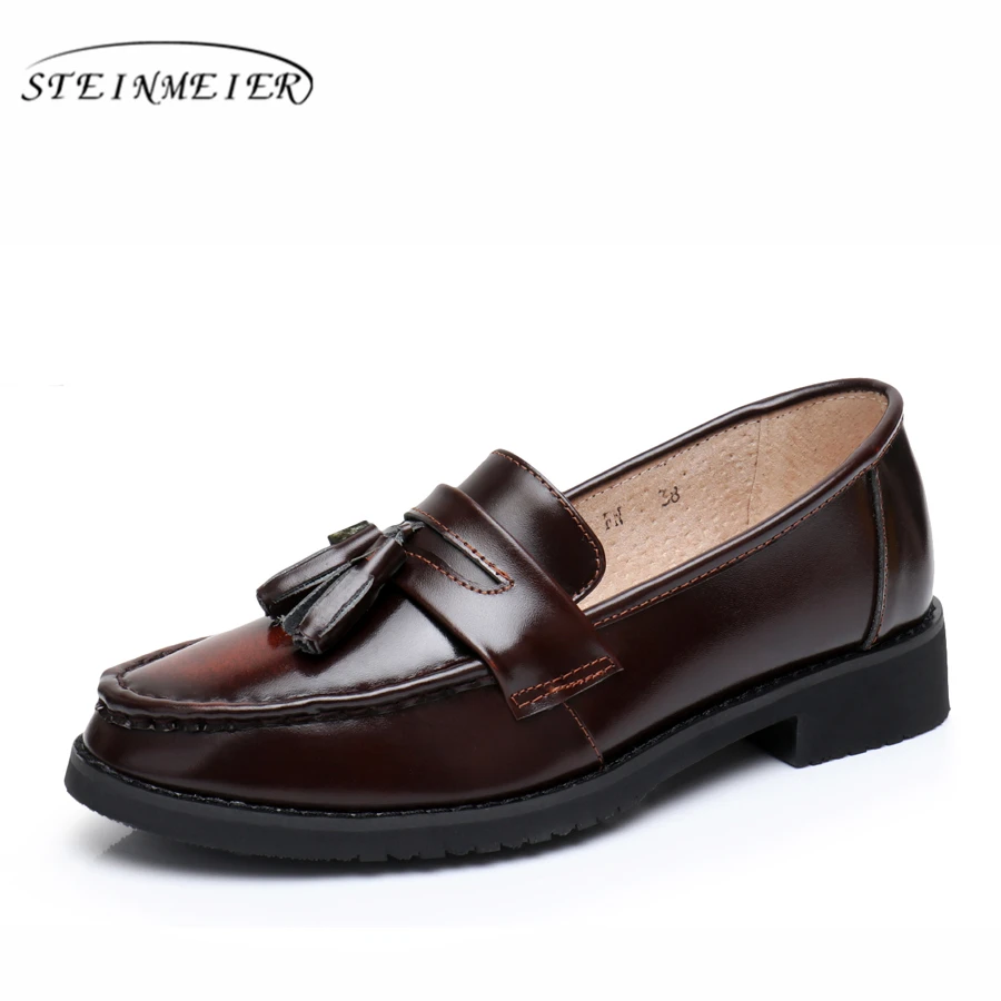 

Genuine Leather Women Oxford Formal Shoes Flats Round Toe Handmade Flat Shoes Vintage Shoes Women's Loafers Spring Summer