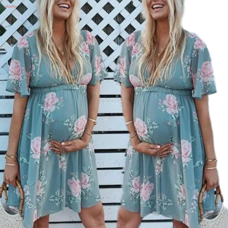 Summer classic fashion Maternity Women Short sleeve Dresses Clothing Women sleeve Pregnant Maternity Dress Flower Maternity