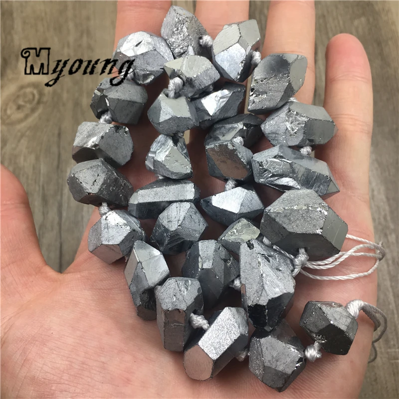 Faceted Silver Titanium Quartz Druzy Nugget Beads,Gems Stone Freeform Crystal Druse Gravel Pendant Beads For DIY Jewelry MY1974