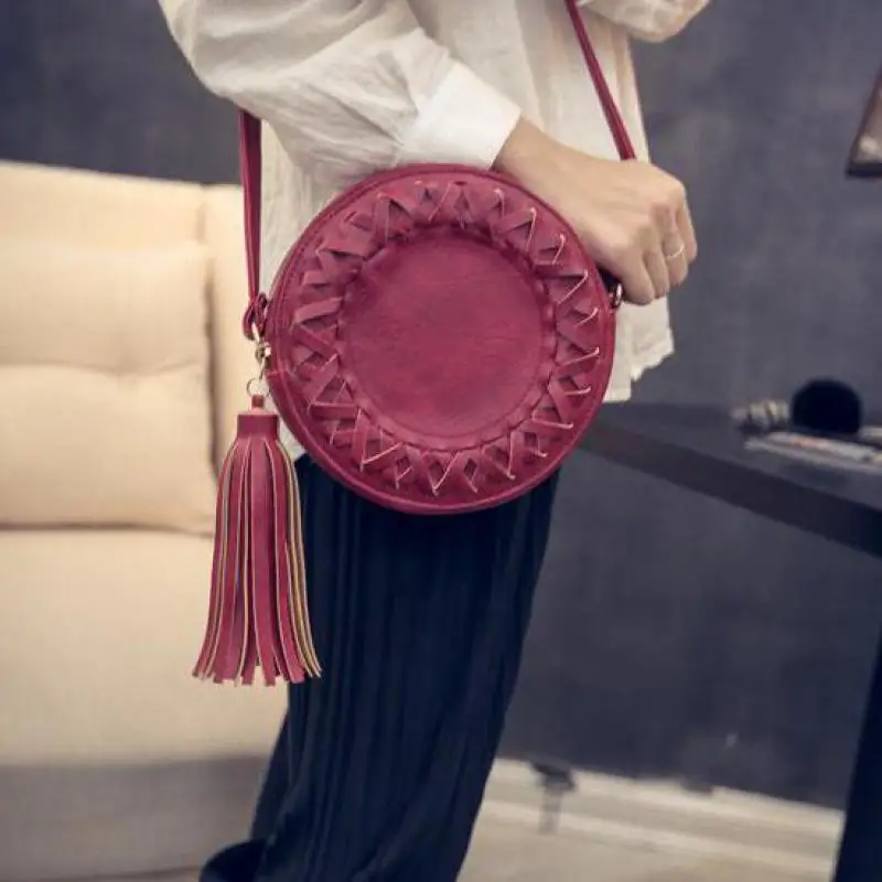 New fashion tassel knitting women shoulder bag retro pu leather women bag vintage women messenger bags lady mini handbags