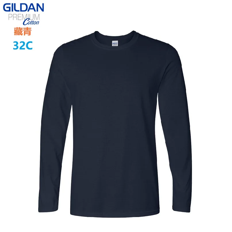 GILDAN 764000 Men 100% Cotton T-shirts Solid Long Sleeve O-Neck T Shirt Mens Tops Tees Basic Winter Autumn TShirts Male