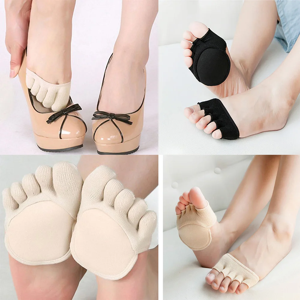 Women Socks Sponge Silicone Anti-slip Lining Open Toe Heelless Liner Sock Invisible Forefoot Cushion Foot Pad Cotton Socks