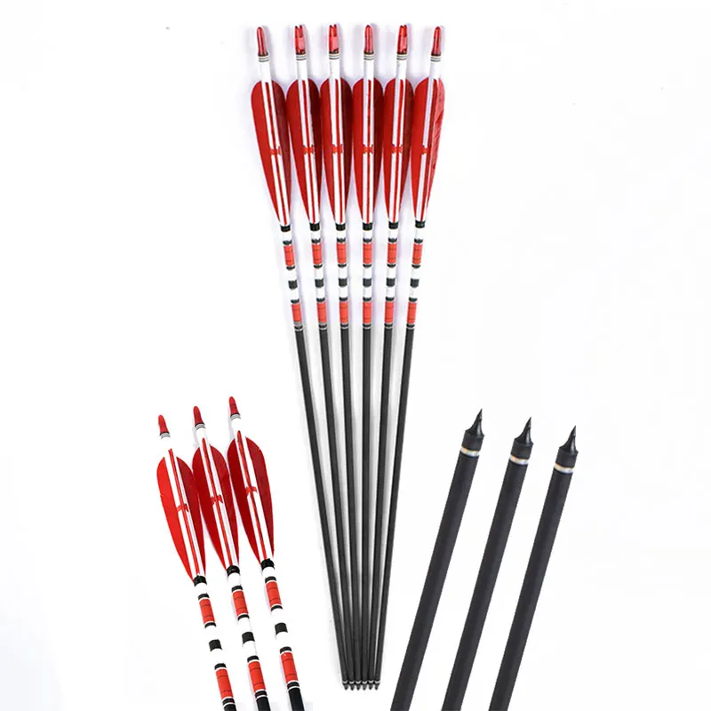 Hunting Recurve Bow Archery 12/24pcs Spine 500 Carbon Arrows Turkey feather for 20-50lbs Longbow OD 7.5mm ID6.2mm