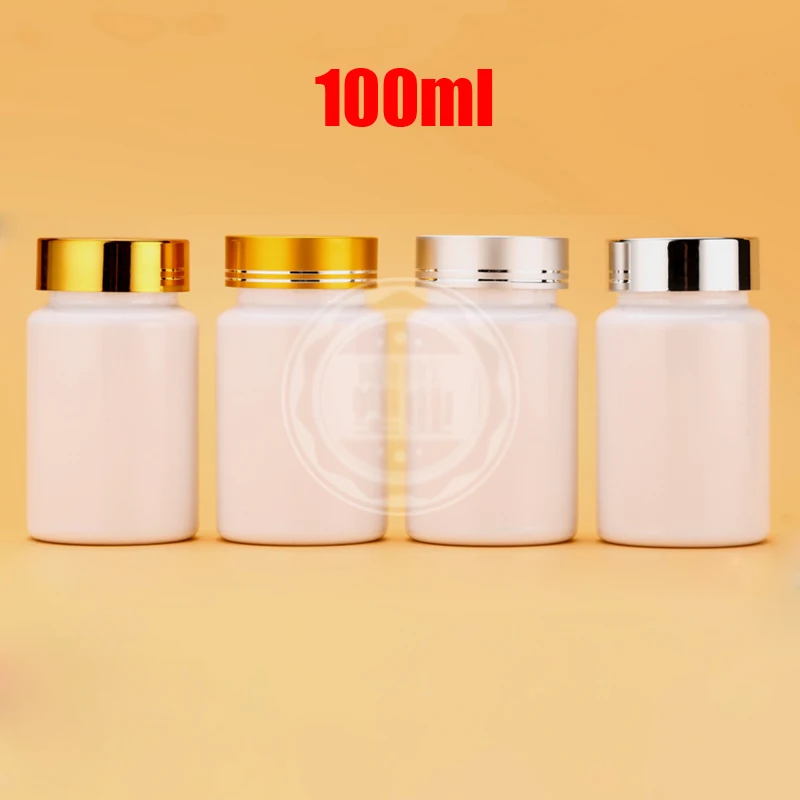 20PCS 100cc PET Powder Bottles, Capsule Bottles, 100ml Plastic Vitamins Bottles--White Color With Aluminum Screw Caps