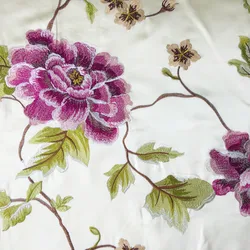 Luxurious Chinese Style Rose Floral Embroidery Faux Silk Like Home Curtain Chair Cushion Decorative Fabric 140 cm Width 2 Colors