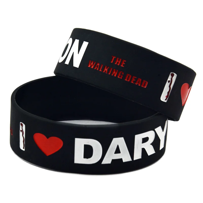 25 Pcs The Walking Dead I Love Daryl Dixon Silicone Wristband 1 Inch Wide Bangle Black and Red