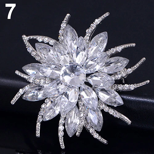 Wedding Bridal Large Flower Shiny Rhinestone Lady Scarf Brooch Pin Jewelry Decor