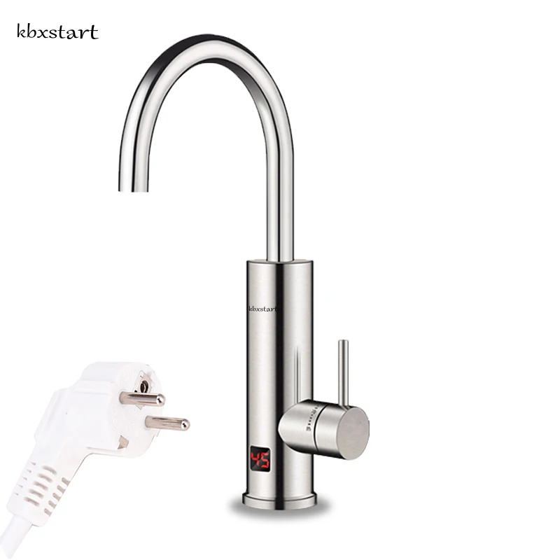 Kbxstart Kitchen Electric Water Heater Faucet Stainless Steel Housing Tap Instant Tankless Calentador De Agua Electrico With LED