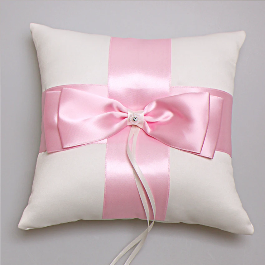 

Beautiful Pink Flower Shape with Flash Diamond, Romantic Wedding Ring Pillow, Home Decoration, 19x19cm, Top Quality