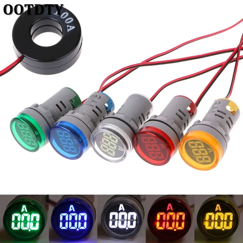 220V AC 22mm Digital Display Ampermeter Monitor Current Indicator Signal Light Ammeter Tester Measuring 0-100A Ampere Meter