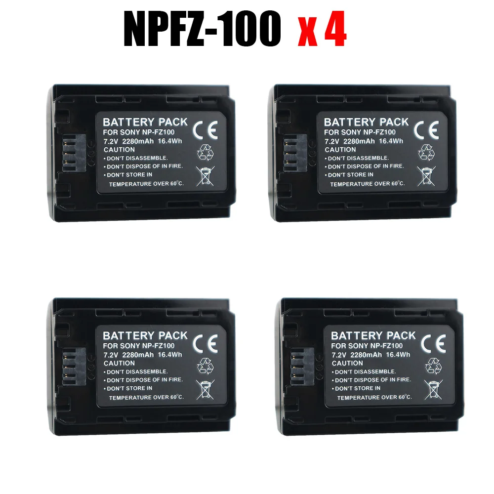 

4x NP-FZ100 NPFZ100 NP FZ100 Durapro battery 2280mah for Sony A7R III A7 III BC-QZ1 A9/A9R Alpha9 Alpha9R Alpha 9S A7RM3 camera