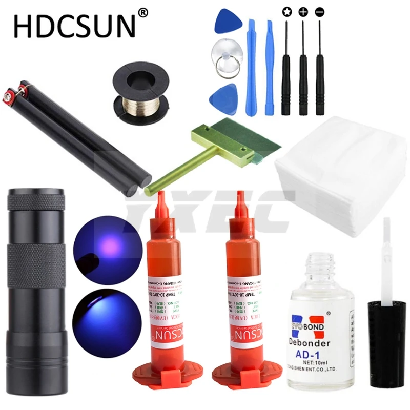 16 in1 LOCA tp-2500 UV Glue 5ml + UV curing light+Uv Glue Remover +Cutting Wire+clothes + clean tool For LCD Touch Screen Repair