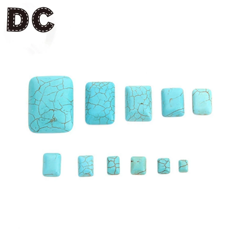 10pcs Natural Stone Square Shape Flatback Cabochon Blue Turquoise with Stripe for DIY Jewelry Making Earring/Pendant Accessories