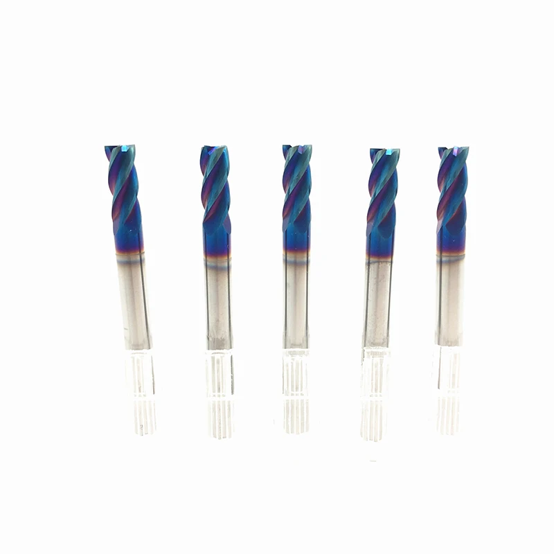 

5PCS 5mm End Mill 50mm Long HRC65 4 Flute D5x13x6x50L Fattened End Mills Straight Slim Shank nACo-Blue Coated Milling Cutter