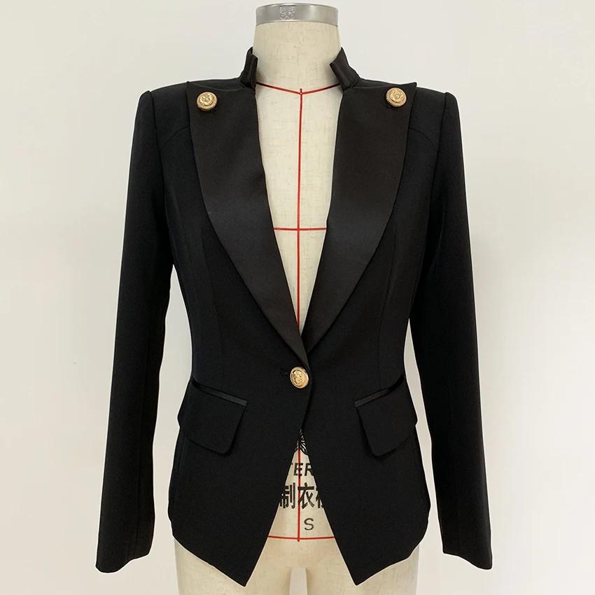Yüksek kalite yeni 2024 tasarımcı Blazer ceket kadın tek düğme saten yaka Blazer