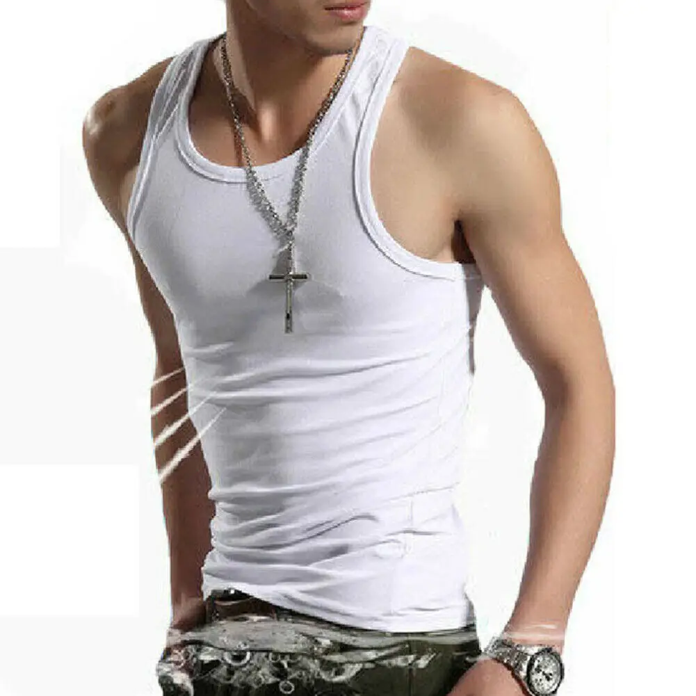 Brand Clothing Men\'s O neck Sleeveless Bodybuilding Tank Tops Slim Fits Tee Round-Neck Tops Male U Tank Top Vest White Black