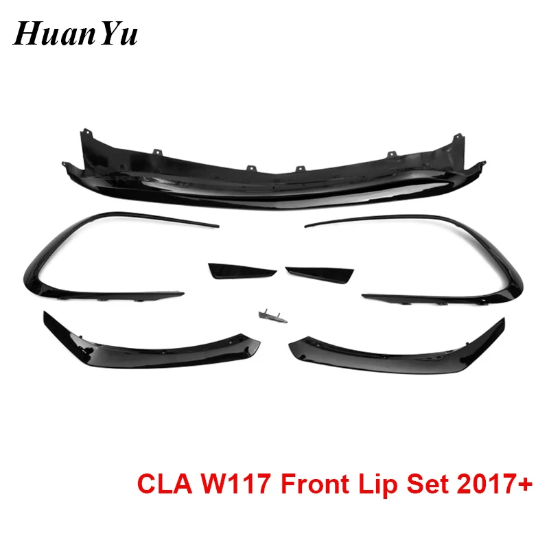 8pcs/Set W117 Facelift Front Lip with Canards for Mercedes-benz CLA Class Sport AMG CLA45 Bumper Splitter Flaps ABS 2017 2018