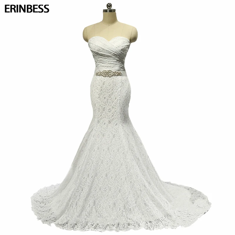 

Real Photos White Lace Cheap Vintage Mermaid Wedding Dresses 2019 Sash Bride Dress Vestido De Noiva Court Train Bridal Gowns