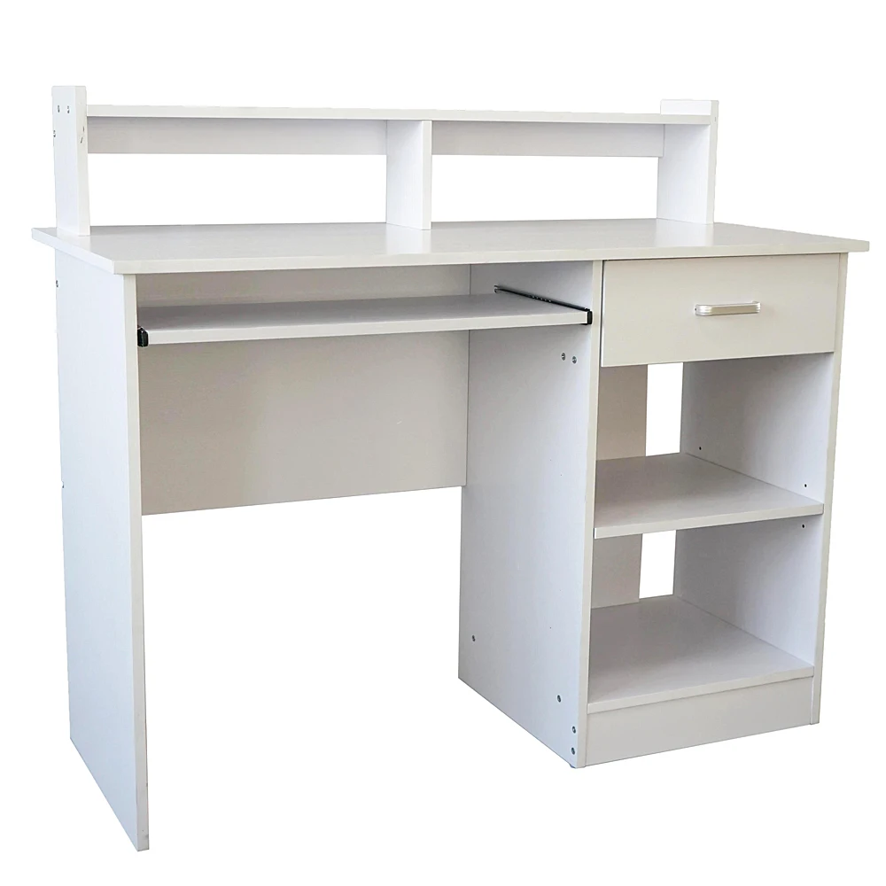 Desk with Drawer Shelves Storage Modern E1 15MM Chipboard Computer Desk Writing Desk Workstation with Shelves White - US Stock