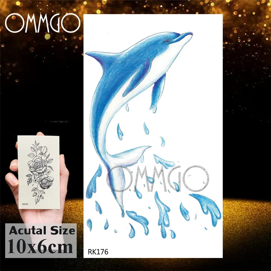 OMMGO 3D Watercolor Jellyfish Temporary Tattoos Sticker Ocean Draw Fake Tattoo Dolphin Custom Tatoos For Women Kids Body Art Arm