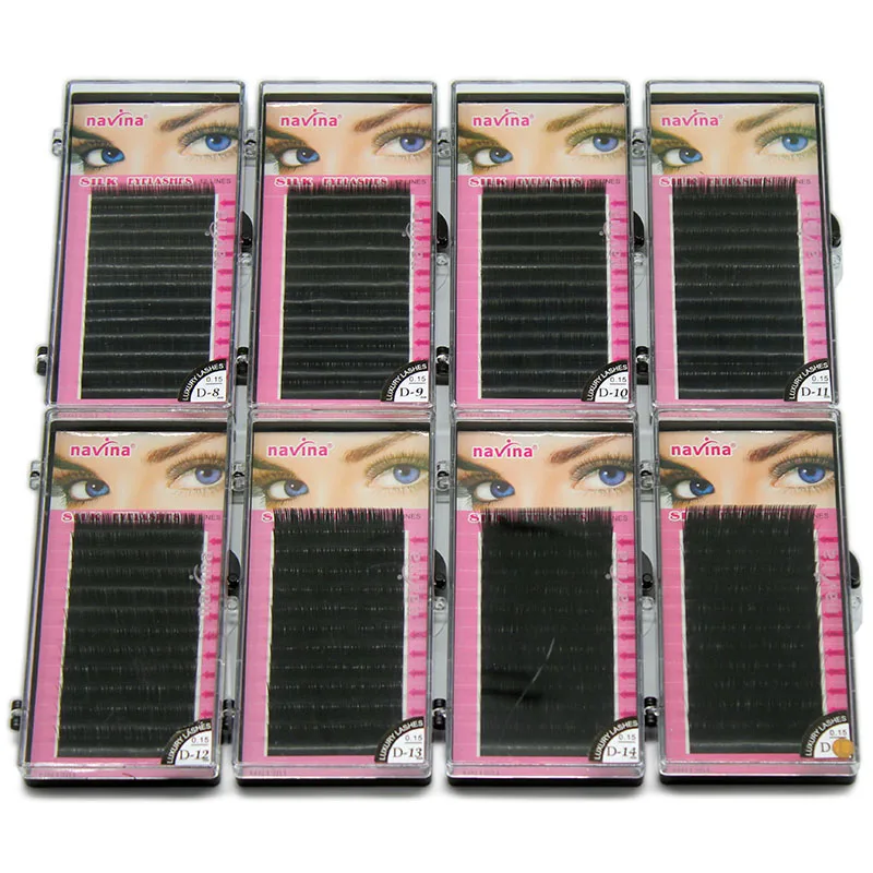 

Navina 8cases/Lot C/D Curl Extension Individual Silk Lashes Natural Long Black Soft Mink Eyelashes Makeup False Eye Lash cilia