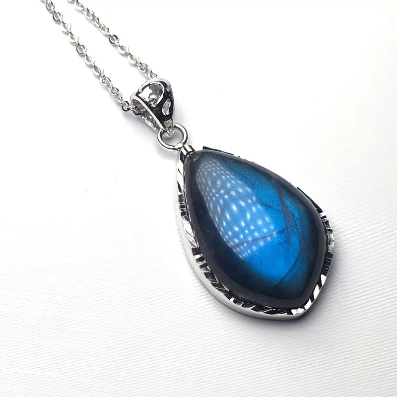 100% Natural Blue Labradorite Pendants Moonstone Sunstone Necklace Divination spiritual meditation Fine Jewelry engagement gift