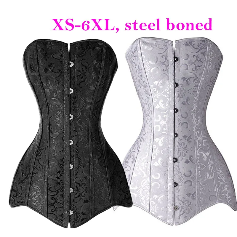 Wechery Steampunk Vintage Corset Gothic Clothing Corsets & Bustiers Lace up Sexy Long Korset Corsage Plus Size Steel Bone Punk