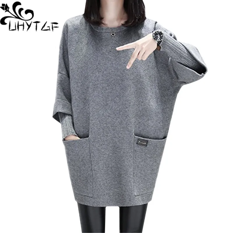 Uhytgf oversized outono inverno topos casacos costura o pescoço pulôver moletom das mulheres jaqueta casual 4xl solto tamanho tops casaco 519