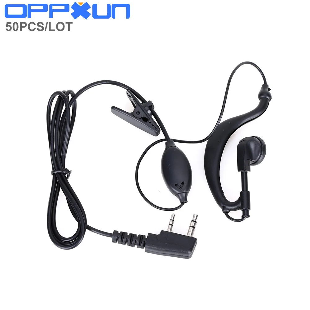 OPPXUN 50PCS Universal 2 pin Black Earhook Speaker Earphone Headset For Baofeng BF-UV5R BF-888S With MIC 1.2m Cable Clip Earbuds