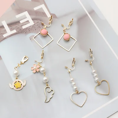 GRACE JUN 3 Pairs /set Top Qualiy Clip on Earrings No Pierced for Women Fashion Heart Star Long Tassel Needn't Ear Hole Earrings