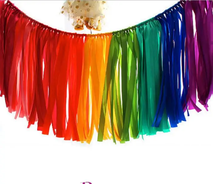 

39.3 inch Wedding banner decoration satin ribbon tassel garland birthday party decor colorful rainbow festive christmas supplies