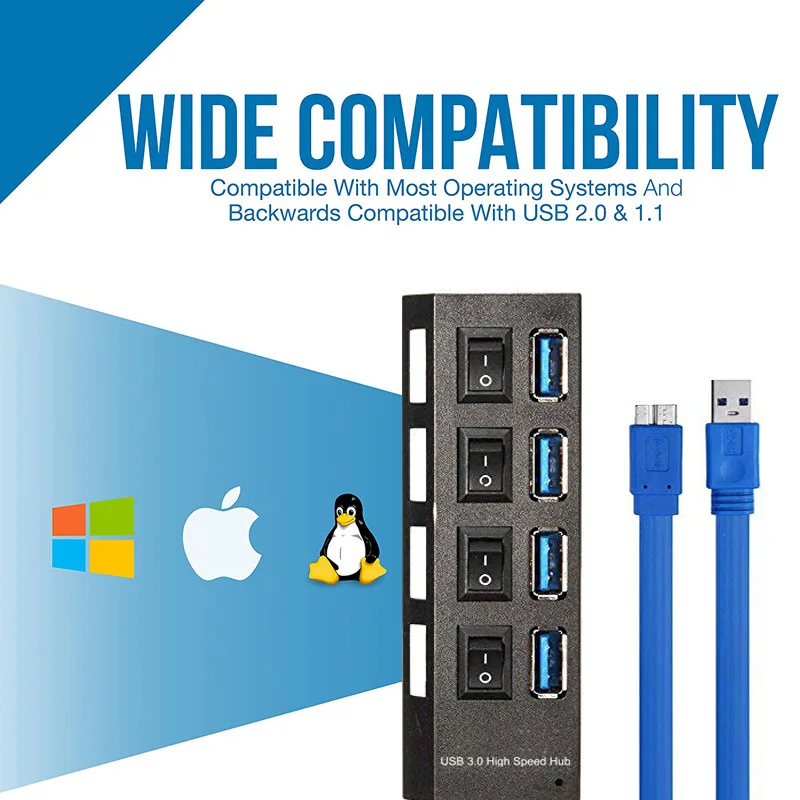 USB 3,0 Hub Splitter 4 7 Ports Multi LED Schalter High Speed Tragbare Power Adapter Zubehör Notebook Laptop PC für macbook