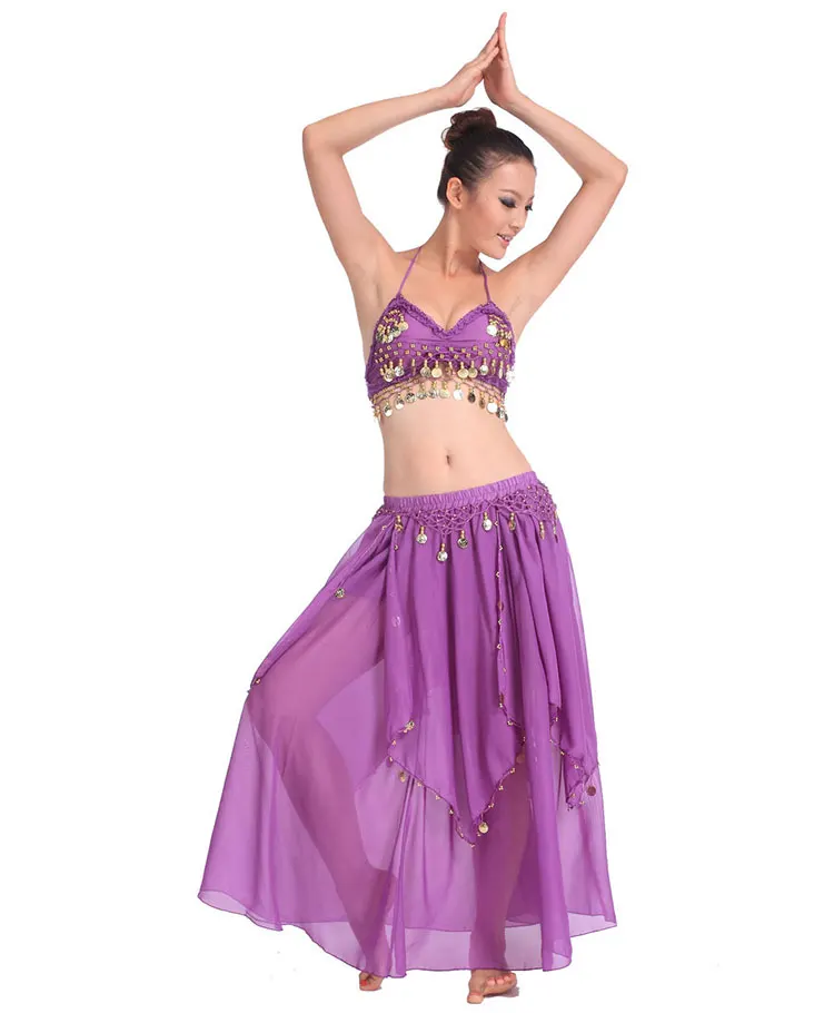 Belly Dancing Stage Performance Oriental Belly Dancing Clothes 2pieces Suit Top Shirt + Skirt Belly Dance Costume Set White