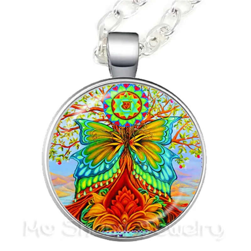 Tree Of Life Butterfly Pattern Picture Trendy Necklace Time Glass Jewellery Sweater chain Glass Ornaments Gift For Friends