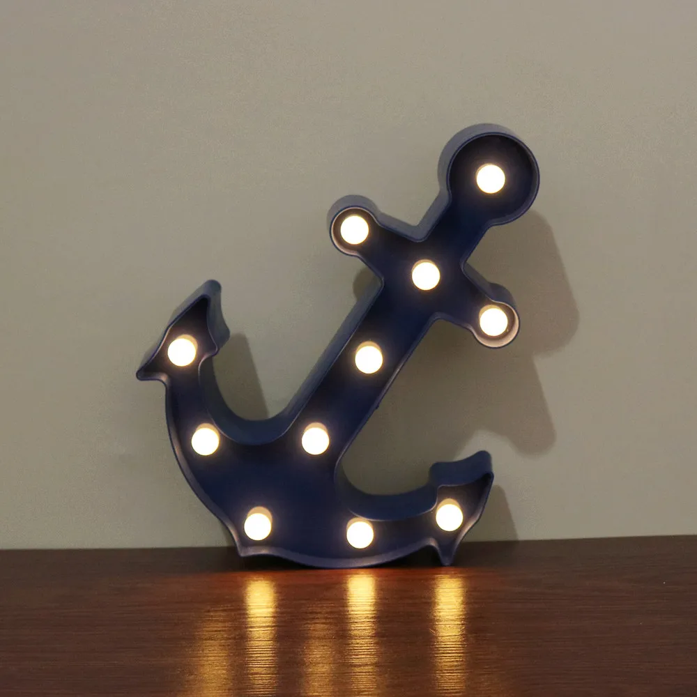 Creativity sea element Anchor Red Blue 11 LED Marquee Sign LIGHT UP Vintage Plastic Night Light Wall Lamps Indoor Deration