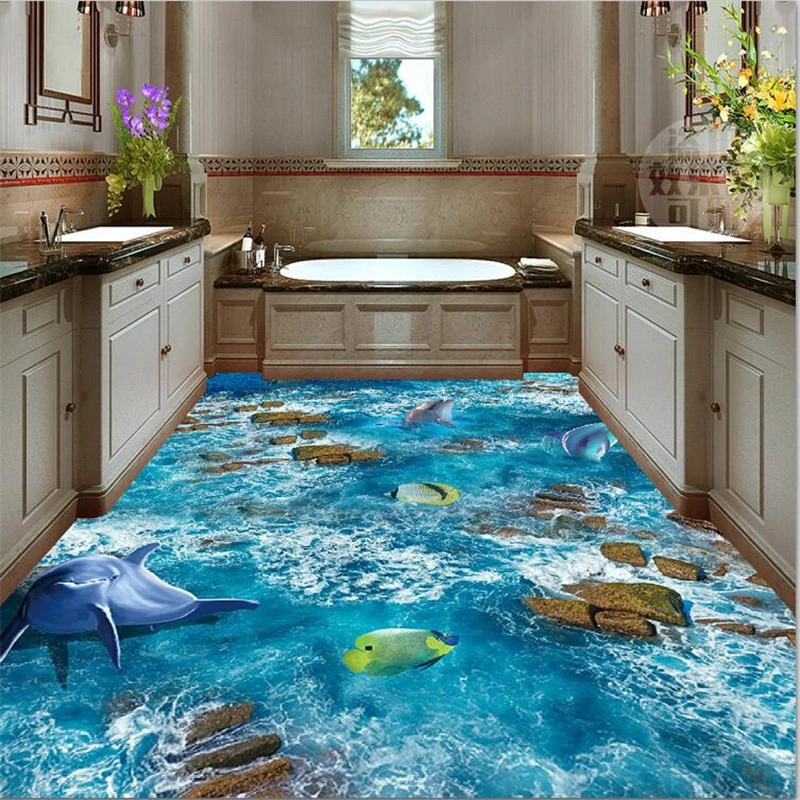 

beibehang Custom Flooring 3d Photo Decorative Paintings Floating Water Floating Mountain Dolphins 3D Paintings Flooring wllpaper