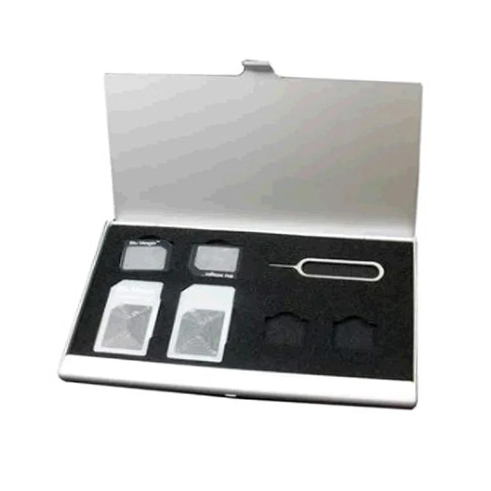 Caja de aluminio para tarjeta SD, caja de tarjeta de memoria SIM, almacenamiento de paquete de tarjeta Nano para Apple Samsung 56, caja de teléfono móvil