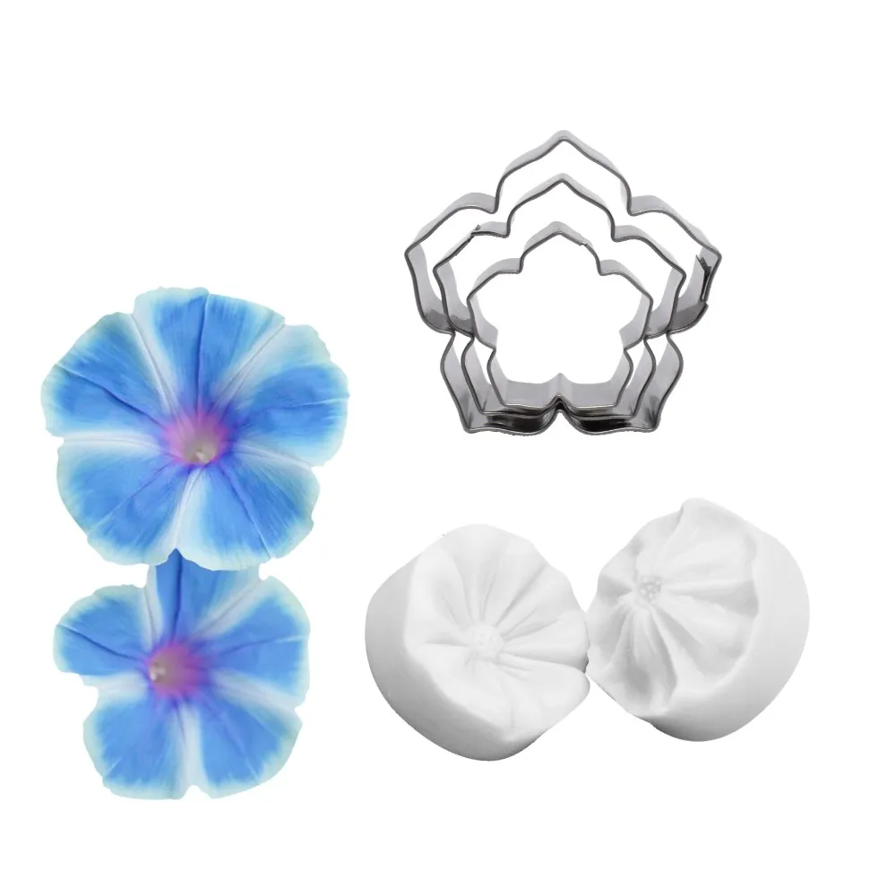 5pcs Petunia Impression Flower Mold Silicone Veiner Mold Cake Decorating Fondant Sugarcraft Cake Mold for Sugar Flower