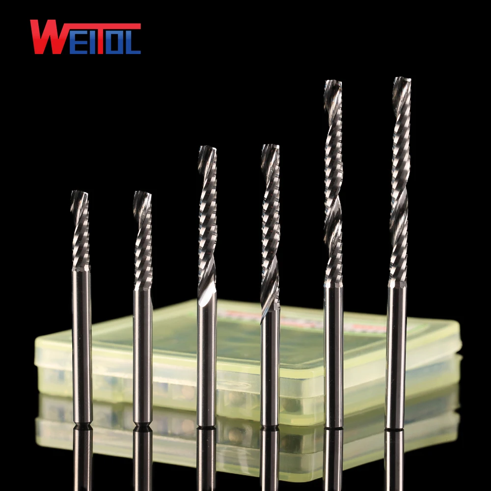 Weitol N 5 pcs 3.175 mm Single Flute Bit Carbide End Mill Set, CNC Router End Mills for Acrylic cutting bit