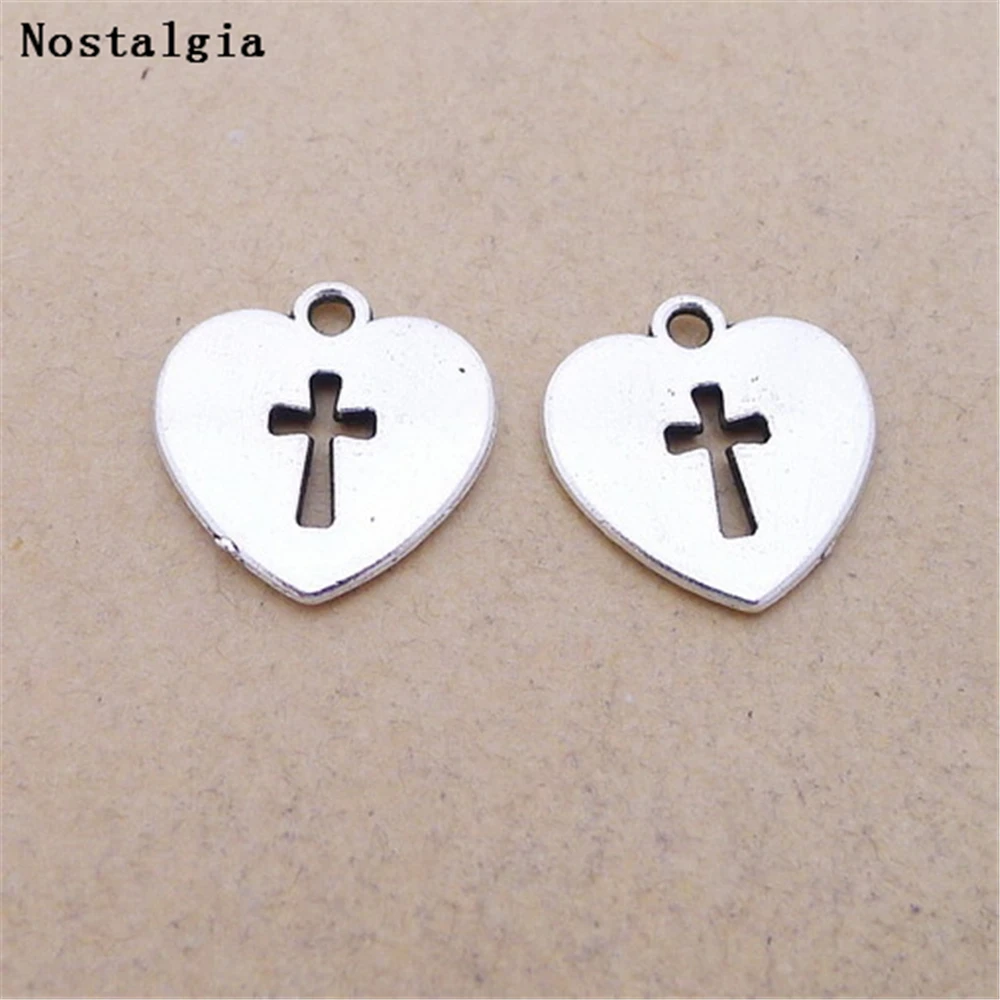 Ancient Heart-Shaped Metal Pendant Christening Day Cross Charm Christian Jesus Believer Jewelry Accessories Diy Making