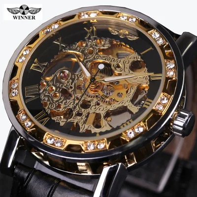 WINNER Brand Leather Mechanical Watch Mens Watches Waterproof Skeleton Business Men Clock Luxury Sport Military Male Wristwatch